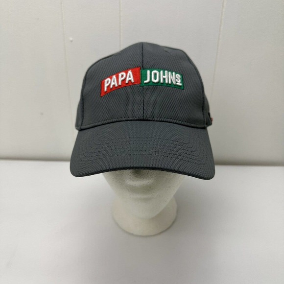 Papa Johns Pizza Hat Cap Gray Strapback Adjustable Embroidered Employee Workwear - Picture 3 of 12
